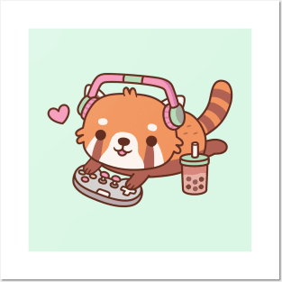 Cute Red Panda Gamer Chilling With Video Games Posters and Art